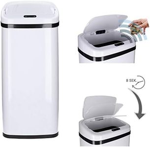 Cubo de basura automática con sensor 30 - 60L con accesorio para papelera, acero pintado, rectangular o redondo, apertura/cierre automático - Papelera automática con sensor (Blanco, 50L, Rectangular)