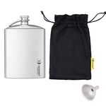 SILVERANT Titanium Hip Flask 220ml/7.74 fl oz, Ultralight Portable Leakproof Pocket Flask Flagon with Screw Cap Clip, Drawstring Cloth Case & Pouring Funnel