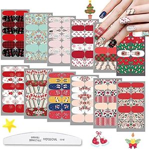 WOKOTO 12 Sheets Christmas Nail Polish Strips Full Nail Wraps for Women Nail Strips Stickers Nail Polish Stickers Nail Art Stickers Self Adhesive Christmas Nail Stickers Stick On Nail Polish Wraps