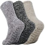 Daventry Ultra Thick Fuzzy Grip Socks (3 pk) - Black, Gray, Beige - Medium