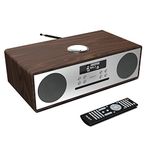 DAB+ Radio & CD Player | Compact Wooden Hi-Fi Music System | Bluetooth Digital Home Stereo | FM, 20 Presets, Dual Alarm, & Remote Control | AUX & USB Input | USB Charging | MAJORITY Oakington (Walnut)