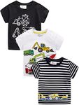 LOKTARC Boys 3-Pack Short Sleeve T-Shirts Crewneck Truck Shirts Toddler Tops Excavator 2-3 Years