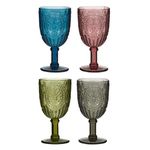 Wine Glasses Set of 4 Embossed Vintage Style Wine Goblet Glassware Set Dishwasher Safe Wine Glass Set Colourful Footed Wine Chalice Tumblers