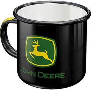 Nostalgic-Art Tazza smaltata retrò, John Deere – Logo Black – Idea regalo per amanti dei trattori, Coppa da campeggio, Design vintage, 360 ml