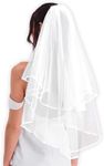 Lovunshou Bridal Veil Wedding Vails Women's Simple Short Wedding Veils with Comb for Brides Shower Bachelorette Hen do Night Party Chucky Costume Halloween Girls First Communion (Ivory)