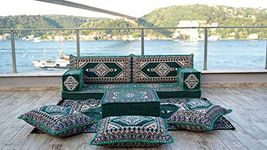 Green Floor Couch Set, Sectional Sofas, Arabic Floor Sofa Set, Yoga Meditation Mat, Futon Sofa Bed, Sofa Covers (Sofa + Rug, 8'' Thickness (20 cm))