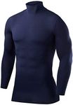 PowerLayer Men's Compression Base Layer Top Long Sleeve Under Shirt - Mock Neck - Navy, XXL