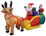 Jumbo 13 Foot Long Christmas Inflatable Santa Claus and Penguin with Gift in Sleigh Pulled by 2 Reindeer Lights Lighted Blowup Party Decoration for Outdoor Indoor Home Garden Family Prop Yard