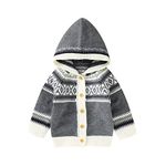 NORTH EDGE Baby Cardigan Hooded Sweater Newborn Infant Girl Boy Warm Coat Knit Outwear Light Weight Jacket Gray