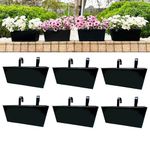 LaLaGreen Rail Planters (6 Pack, 14 Inch) Black Metal Rectangle Window Boxes Outdoor Balcony Garden Deck Railing Fence Hanging Flower Herb Pot with Detachable Hook Patio Porch Farmhouse Minimalist