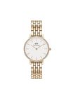 Daniel Wellington Petite 28mm Bezel Women's Watch, Rose Gold Stainless Steel 5-Link Watch Band with White Dial