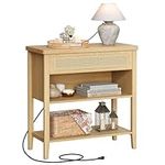 VASAGLE Console Table with Power Outlets, Entryway Table with Storage Shelf, Sofa Table with Drawer, Open Compartment, Rounded Corners, for Living Room, Boho Style, Oak Beige ULNT140Y57