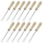 Antrader Set of 12 Marshmallow Roasting Fork Set 4.9" Stainless Steel Cheese Fondue Forks with Heat Resistant Wood Handle for Chocolate Fountain, Melted Cheese and Fruit