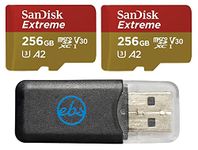 SanDisk Extreme (UHS-1 U3 / V30) A2 256GB (2 Pack) MicroSD Memory Card for GoPro Hero 10 Black Action Cam Hero10 SDXC (SDSQXA1-256G-GN6MN) Bundle with 1 Everything But Stromboli Micro SD Card Reader