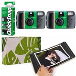 Fujifilm Quicksnap 27 Exposure Disposable Camera With Flash 400 ISO Speed Film Bundle – Includes 2 x Single Use Cameras, Complete With A Stylish Palm Fabric 36 Slot Photo Album Ready To Use