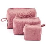 Nestasia Velvet Dusty Pink Quilted Multipurpose Set Of 3 Cosmetic Bags For Storage, Travel Kit, Makeup Pouches,Toiletry Bag Of Different Sizes