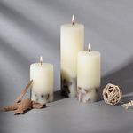 PROSPERRO LUMO Paraffin Wax By Parkash Candles Set Of 3 Fragrance Pillar Candles Marble Finish (White Cinnamon Sticks)