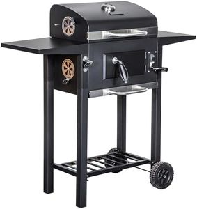 George Foreman Large Charcoal BBQ in Black Outdoor Smoker Barbecue Portable BBQ with Lid Cover, Adjustable Grill and Integrated Temperature Gauge, for Home Garden Party Cooking, GFCSBBQL