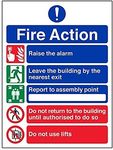 V Safety 5 Message Fire Action Notice Sign - 150mm x 200mm - 1mm Rigid Plastic