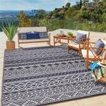 GAOMON Waterproof Outdoor Rug 6x9 Reversible Patio Rug Geometric Rug RV Camping Rug-Plastic Straw Rug Large Floor Mat and Rug for Backyard, Deck, Picnic, Beach, Trailer, Grey&White