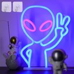 WIOSOUL Blue Alien Neon Sign Alien LED Neon Signs for Wall Decor Neon Signs Alien Neon Light Sign with 2 Hooks for Bedroom USB/3*AA Powered Light Up Sign Bar Party Hip Hop Home Wall Decor(Blue/Pink)