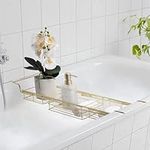 Navaris Gold Wire Bath Tray - Adjustable Bath Caddy - Organiser Trays for Bathtub - Extendable Bath Toy Storage Shelf For Across the Bath - Robust & Easy to Clean Over Bath Rack