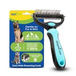 DakPets Dematting Rake for Dogs - Double Row Undercoat Rake for Dogs - Cat Brush & Deshedding Tool Gently Removes Loose Hair & Mats - Dog Hair Detangler & Cat Matted Fur Remover - Easy-Grip Design