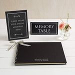 ANGEL & DOVE A4 Black Memory Book & 2 Signs Set (12 x 8) - Condolence, Memorial, Guest Book, Celebration of Life