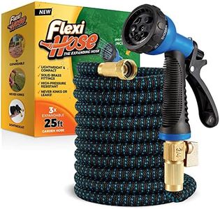 Flexi Hose with 8 Function Nozzle Expandable Garden Hose, Lightweight & No-Kink Flexible Garden Hose, 3/4 inch Solid Brass Fittings and Double Latex Core, 25 ft Blue Black