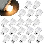 Pack of 20 Mini Portable USB Night Light, Mobile Small Round Plug-in LED Beads Lights USB Atmosphere Light for Bedroom, Bathroom, Corridor, Children's Room, Nursery, Kitchen, Car (Warm Light