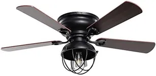 Parrot Uncle Ceiling Fans with Lights and Remote Black Low Profile Ceiling Fan with Light for Bedroom Farmhouse Flush Mount Ceiling Fans, 42 Inch