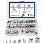 XLX 140Pcs 7Kinds 304 Stainless Steel M3 M4 M5 M6 M8 M10 M12 Acorn Cap Nut Decorative Hex Cap Dome Nuts Assortment Kit