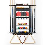 XCSOURCE Pool Stick Holder, 2-IN-1 Pool Cue Rack & Ping Pong Paddle Holder, 100% Solid Pine Wood Wall Mount Holds Billiards and Table Tennis Accessories for Man Cave, Billiard Room, Game Room,Bar Room