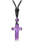 CrystalTears Amethyst Crystal Cross Necklace for Men Women Natural Quartz Crystal Gemstone Cross Pendant Necklace Adjustable Protection Healing Stone Necklace Jewellry Gift for Him Her Christmas