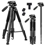 Victiv 72-inch Camera Tripod Aluminum Monopod T72 Max. Height 182cm- Lightweight and Compact for Travel with 3-way Swivel Head and 2 Quick Release Plates for DSLR Video Shooting - Black