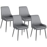 HOMCOM Dining Chairs Set of 4, Modern PU Leather Upholstered Kitchen Chairs with Diamond Tufted Backs and Steel Legs for Living Room, Dining Room, Bedroom, Grey