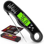 AWLKIM Meat Thermometer Digital - Fast Instant Read Food Thermometer for Cooking, Candy Making, Outside Grill - Waterproof, Backlit Display, Hold Function - Grey