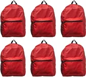 DISCOUNT PROMOS Simple Functional Backpacks Set of 6, Bulk Pack - Water Resistant, Lightweight - Red