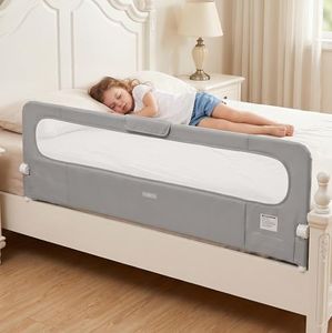 FUNEEK Bed Rail for Toddler, One-Button Swing Down Crib Rail, Bed Guard Rail for Bunk, Daybed, King, Twin, Full, Queen Size Beds, No Tool Easy Assembly (59''L)