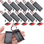 RUNCCI-YUN 10Pcs AA 2 x 1.5V Battery Holder Case Plastic Battery Storage Box with ON/OFF Switch Case Cover Wire Leads+10 Crocodile clips