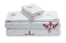 Tribeca Living 100% Cotton Cal King Snowflakes Printed Flannel Bed Sheet Set, Ultra-Soft Portuguese Flannel Sheets, Extra Deep Pocket 4-Piece Bedding Set, 170-GSM Cozy Flannel, Bianca Snowflakes