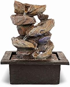 11-inch Waterfall Fountain Indoor from Stacked Cascading 5-Tier Rocky Waterfall Bowls-Tabletop Water Fountain-Indoor Fountains and Waterfalls with Soothing Sounds & in-Pot LED Light Enhancement