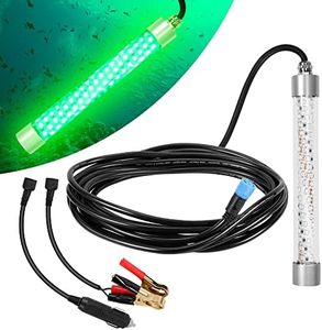 HUSUKU FS0-1 LED Underwater Fishing Light - 8 inch 100W 10,000lm DC12V Green Night Fishing Finder with 16.4ft Wire, Glowing Fish Attractor, IP68 Submersible Boat Lamp for Snook Crappie Squid Shrimp