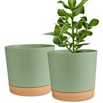 8 inch Plant Pots Indoor 2 Pack Flower Pots for Indoor Plants Pots Planters for Indoor Plants with Drainage Holes and Saucers Pots for Plants Flower Pot for Indoor Outdoor Garden Planters(Green)