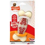 Nylabone Extreme Tough Dog Chew Toy Dura Plus, Ridges & Nubs Help Clean Teeth, Bacon Flavour, M, for Dogs Up to 16 kg, White/Pink