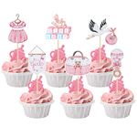 Gyufise 36Pcs Baby Shower Girl Cupcake Toppers Swan Pacifier Cloud Moon Star Baby Girl Cupcake Picks Oh Baby It's a Girl Cake Decorations for Baby Shower Kids Girls Birthday Party Supplies Pink