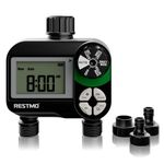 RESTMO Water Timer 2 Outlets, Irrigation Hose Timer with Rain Delay/Manual/Automatic Watering System for Outdoor Faucet, Garden Sprinkler, Yard and Lawn