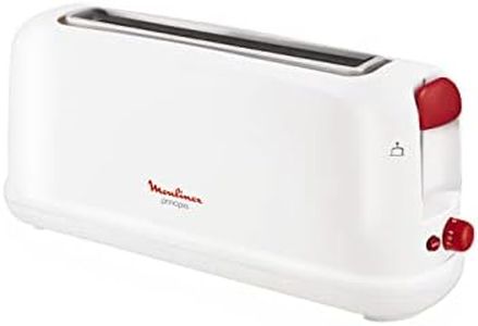 Moulinex Principio LS160111 Long Slot Toaster, 25 cm, Crumb Drawer with 7 Browning Levels, Defrost Mode and Off Button, for a Variety of Breads, White