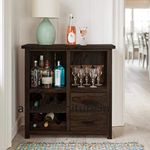 ANGEL FURNITURE Solid Wood Bar Cabinet with 2 Drawers & Bottle Holder (Standard, Walnut Finish)