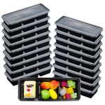 Artuxer 17 Oz Meal Prep Containers with 3 Compartments with lids,Disposable Plastic Bento Boxes Stackable Food Containers Snack,Dessert,Travel Lunch Boxes for Office,Picnic,Microwave Safe (50)